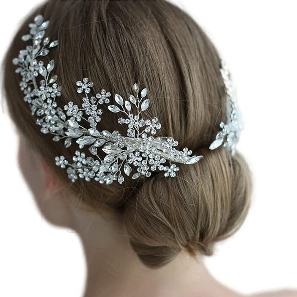Bridal Wedding Headbands 2 Pack Rhinestone Flower Girl Hair Clips Accessories